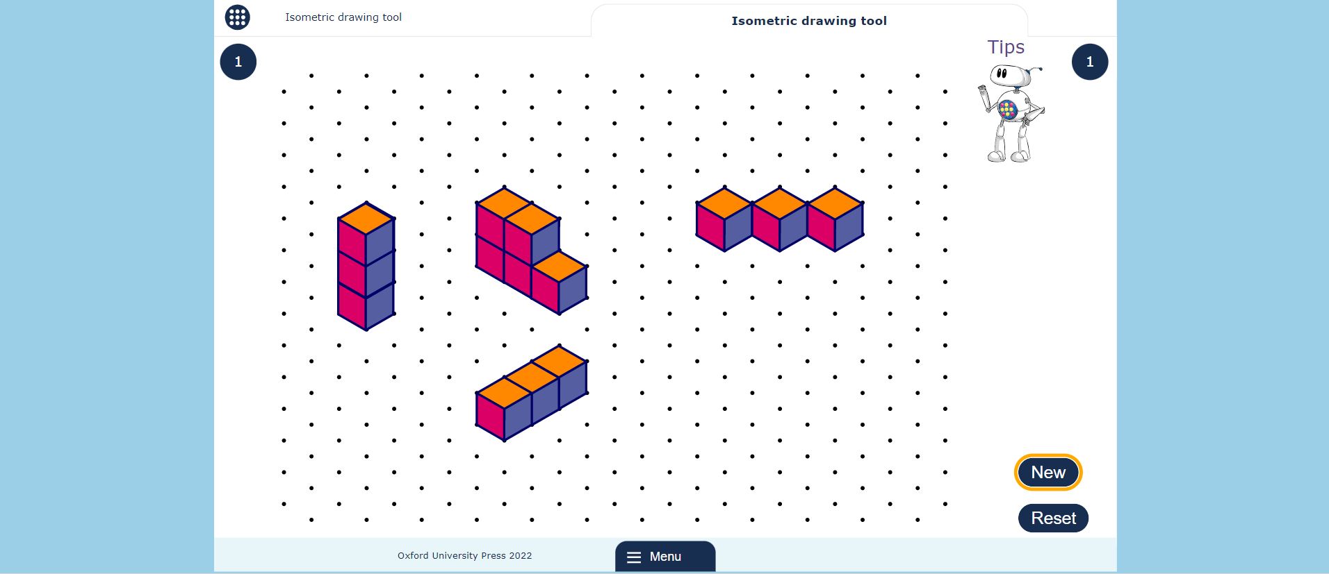 Four shapes created on an isometric grid, using unit cubes