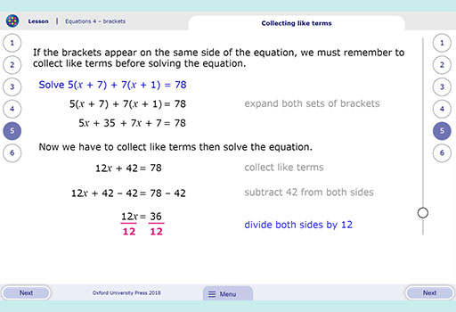 MyMaths secondary equations lesson sample