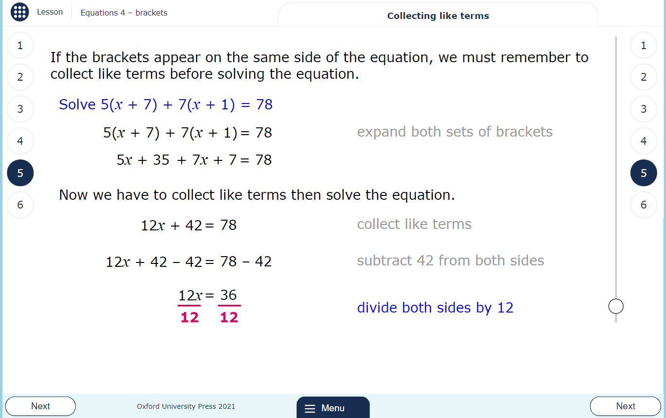 MyMaths secondary equations lesson sample